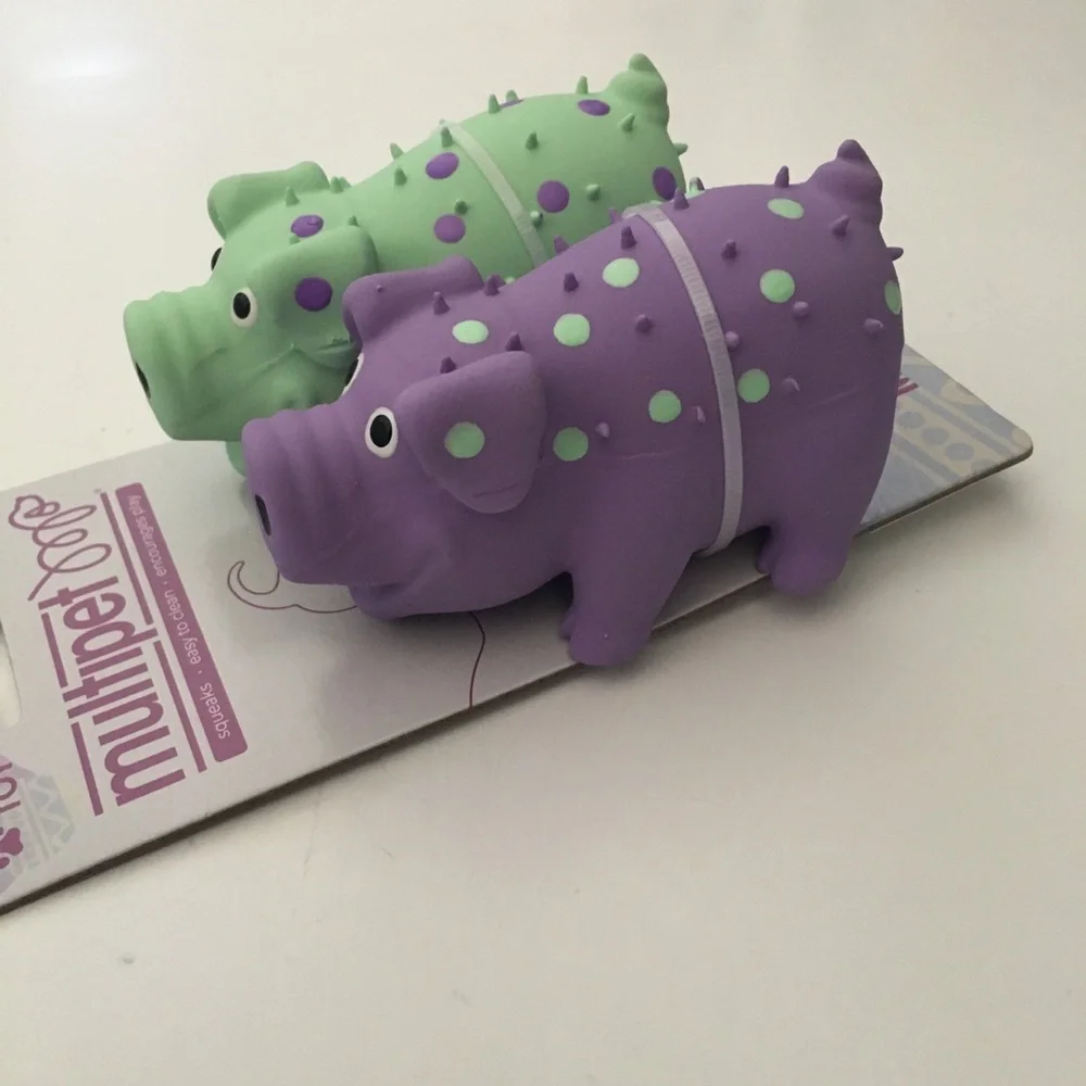 NEW Dog Toy Mini Globlets 2 Latex Squeakers Purple Green Polka Dot | Multipet